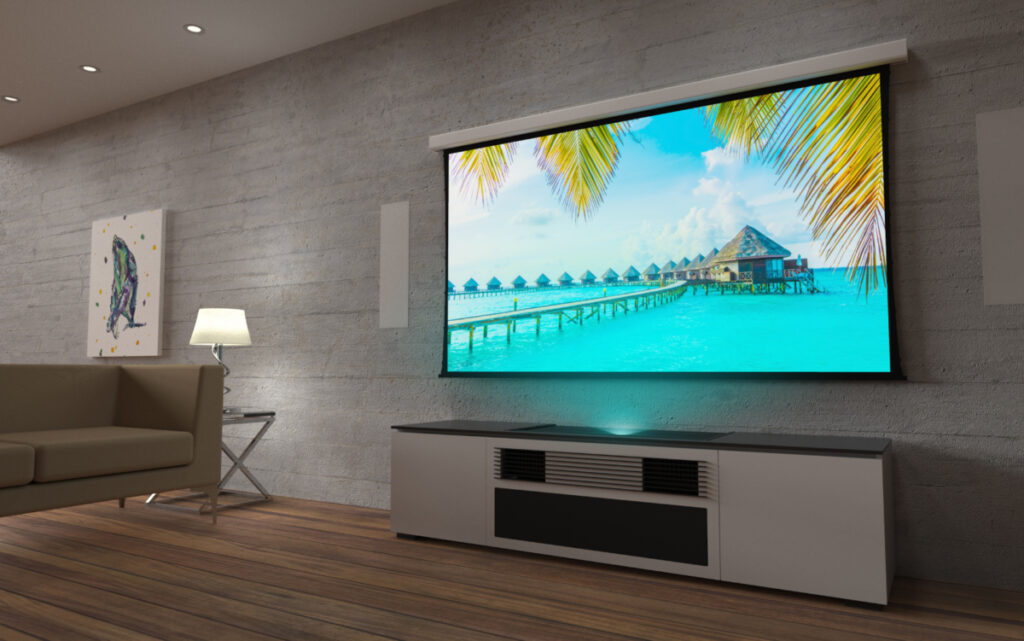 Living area with retractable TV screen